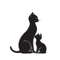 Cat Companionship Silhouette Vector — Black and White Illustration of Two Cats Sitting Side by Side in Tender, Minimalist Style