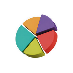 Fototapeta premium Colorful 3d pie chart with five slices isolated on transparent background