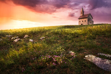 Old Roman Church at Sunset in Drazovce, Slovakia
