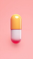 Vibrant capsule medicine on a soft pink background.