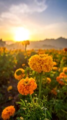 Obraz premium Golden flowers at sunrise