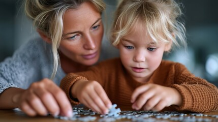 Parent and child working together on a jigsaw puzzle