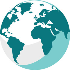 Stylized illustration of planet earth with continents in blue and white against a light gray background
