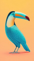 Fototapeta premium Vibrant Toucan Bird Portrait Against Orange Background.