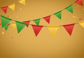  Festive Pennant Flag Garland with Confetti on Yellow Background