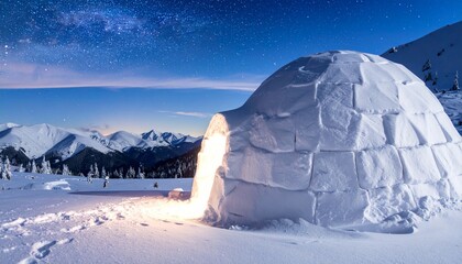Frozen Wilderness with Shining Igloo Shelter