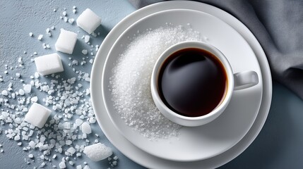 Elegant coffee cup arrangement with sugar and muted background