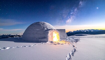 Dreamlike Snow Igloo under Clear Star Field