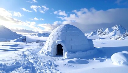 Winter Survival Igloo in Remote Alpine Landscape