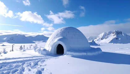 Arctic Shelter Built from Snow in the Mountains