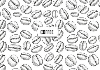 Hand-Drawn Coffee Bean Pattern with &ldquo;COFFEE&rdquo; Label on White Background