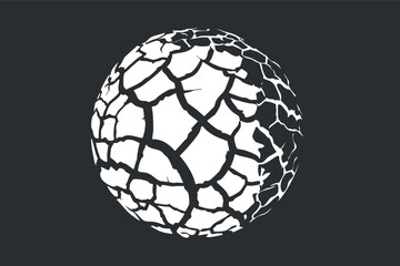 Abstract cracked sphere design in black and white, showcasing a modern and artistic texture.