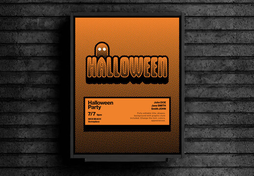 Halloween Party Poster Template with Editable Text Halftone Effect