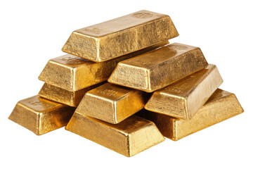 Stacked golden bars, arranged in a pyramid, reflecting light