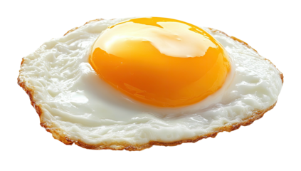Fried egg close-up vibrant yolk, crisp white edges against a dark background