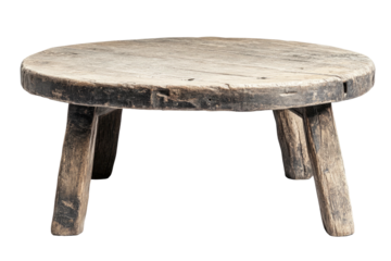 Worn, round, wooden stool with three stout legs