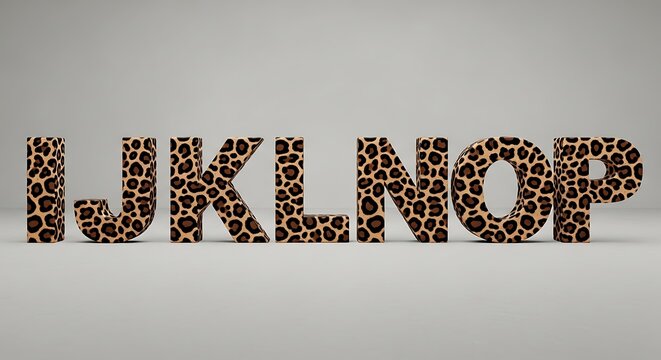 Leopard Print Alphabet Letters JKLNOP on White Background.