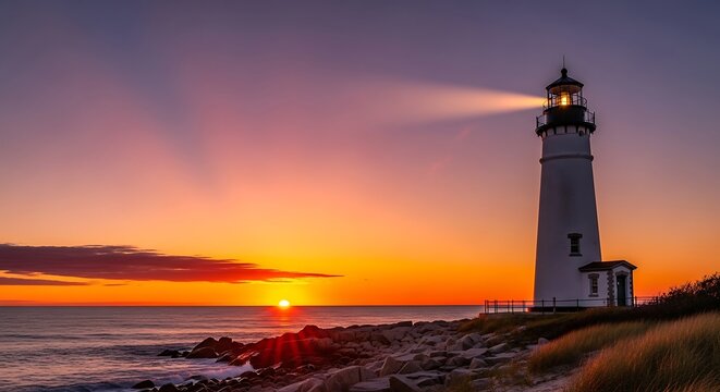Lighthouse at Sunrise Guiding Light.