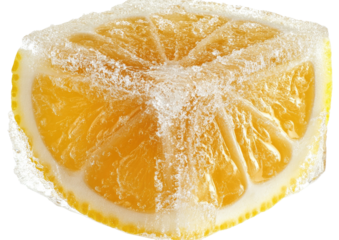Quartered lemon slice, dusted with sugar, vivid yellow and white