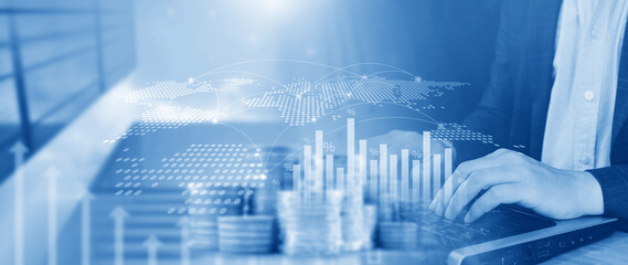 Business and Financial technology backgrounds. financial or business concept, analyzing sales data and financial growth graph chart report, Business planning