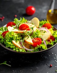 Fresh salad with apple, tomatoes, and cheese