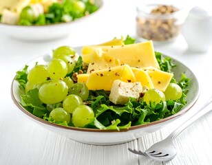 Fresh salad with cheese and grapes