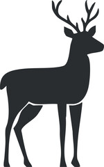 Silhouette of a standing deer with antlers, ideal for wildlife and nature-themed designs.