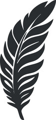 Obraz premium Black silhouette of a feather with intricate design on a white background.