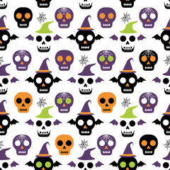 Halloween skulls in a seamless pattern, ideal for wallpapers, pattern fills, web page backgrounds, surface textures, and textiles