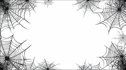 Minimal black spider web frame on white background, perfect spooky border for Halloween invitations and seasonal design presentations.