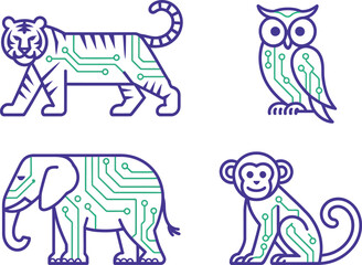 Vector art of animal circuit board concept for technology and nature