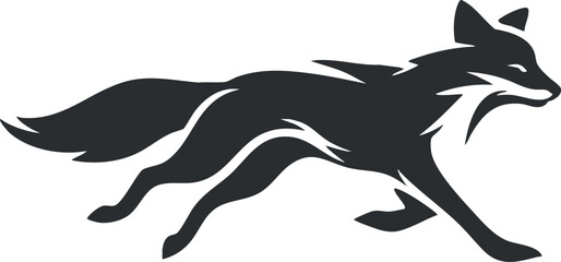 Black silhouette of a running fox, capturing speed and agility in a stylized vector design.