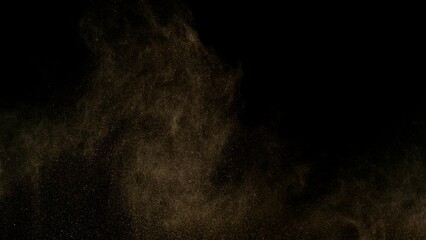 Freeze Motion Shot of Flying Soil , Isolated on Black Background