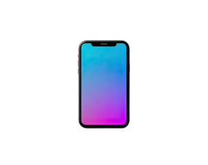 Mobile phone displaying gradient screen on black background, front-facing
