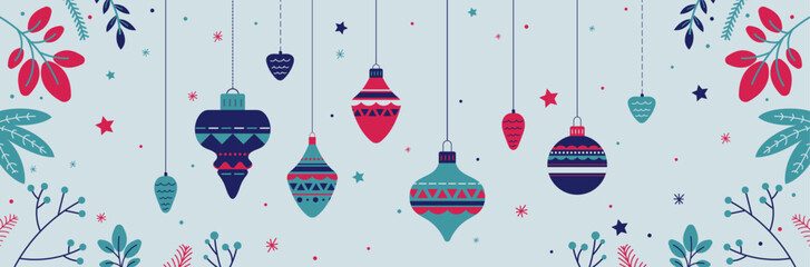 Christmas Balls - Vector Illustrations - End of Year Decoration- Branch decoration, stars and snowflakes