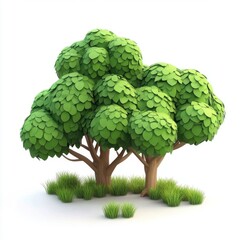 3D cartoon bushes, isolated, on white background 