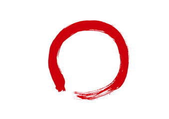 筆書きの太い丸　赤　　和風素材