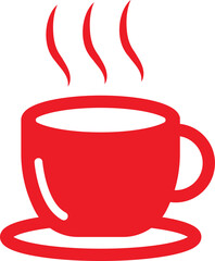 Hot Coffee & Tea Cup Icon Vector, Minimal Red-Color Beverage Symbol