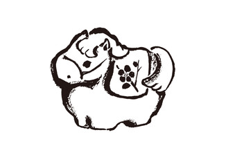 年賀状 デザイン用　馬の置物　手書き和風筆イラスト