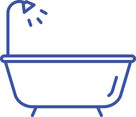 Bathtub Icon Vector – Blue Outline Bathroom Symbol Design on Transparent Background