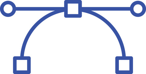 Bezier Curve Icon Vector, Blue Outline Graphic Design Tool Symbol on Transparent Background