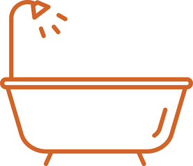 Bathtub Icon Vector – Red Outline Bathroom Symbol Design on Transparent Background