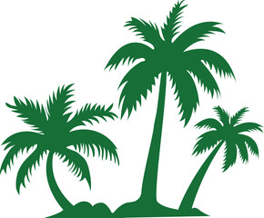 Green Palm Tree Silhouette Set, Tropical Beach Vector Icons Collection