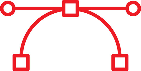 Bezier Curve Icon Vector – Red Outline Graphic Design Tool Symbol on Transparent Background