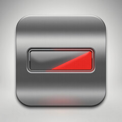 realistic 3‑D battery low icon, brushed steel case with red LED, soft rim light, transparent background, centered, 1024×1024, high detail
