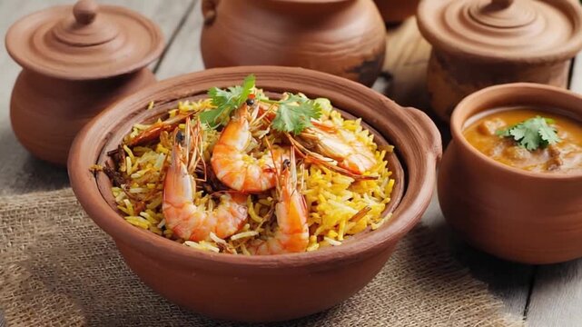prawn biryani served with korma indian recipe video orbit in video