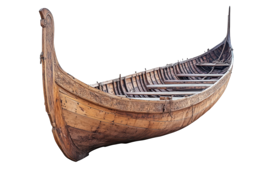 A detailed view of an old wooden viking ship on transparent backdrop - Powered by Adobe
