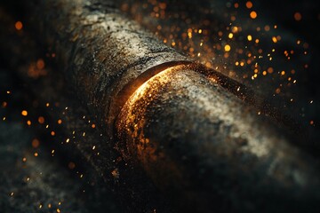 Angle grinder blade slicing metal with flying sparks