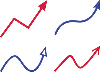 Colorful upward arrow growth chart set. Zigzag Arrows Collection.