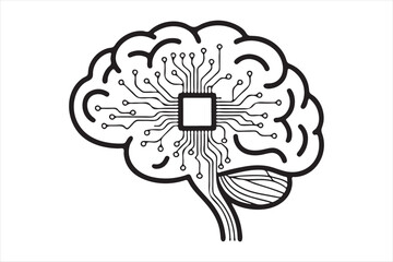 Fototapeta premium Artificial intelligence brain chip technology concept silhouette a white background